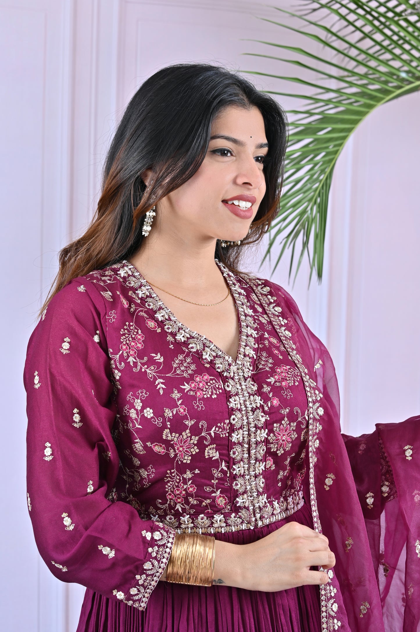 Wine Embellished Georgette Anarkali Suit