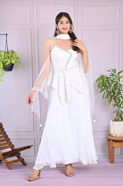 Elegant White Peplum Plazzo Set