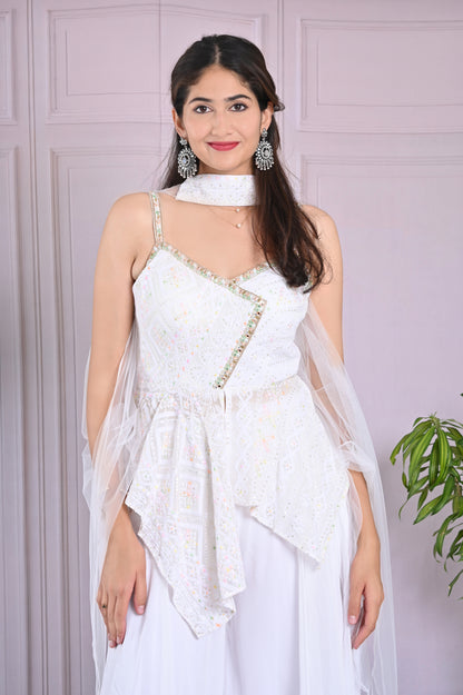 Elegant White Peplum Plazzo Set