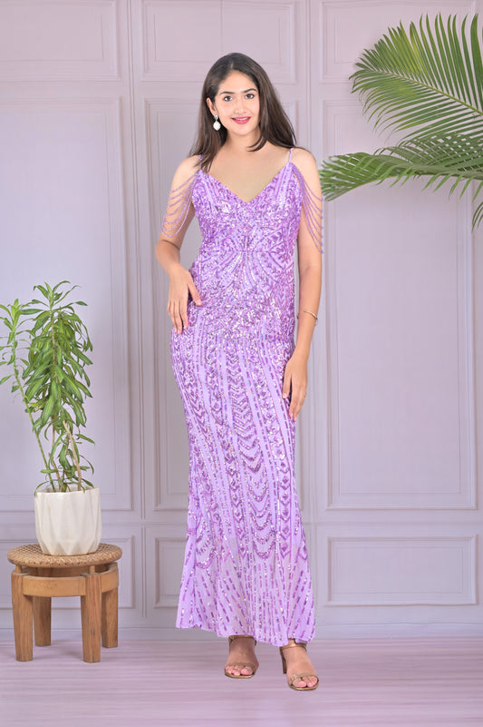 Lavender Sequin Embellished Gown