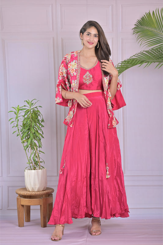 Hot Pink Embroidered Plazzo Set