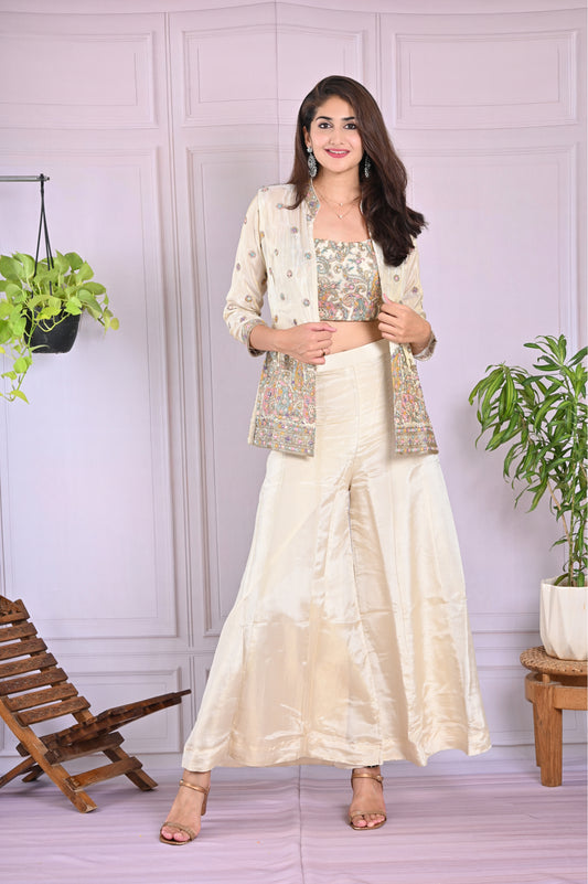 Ivory Embroidered Plazzo Set