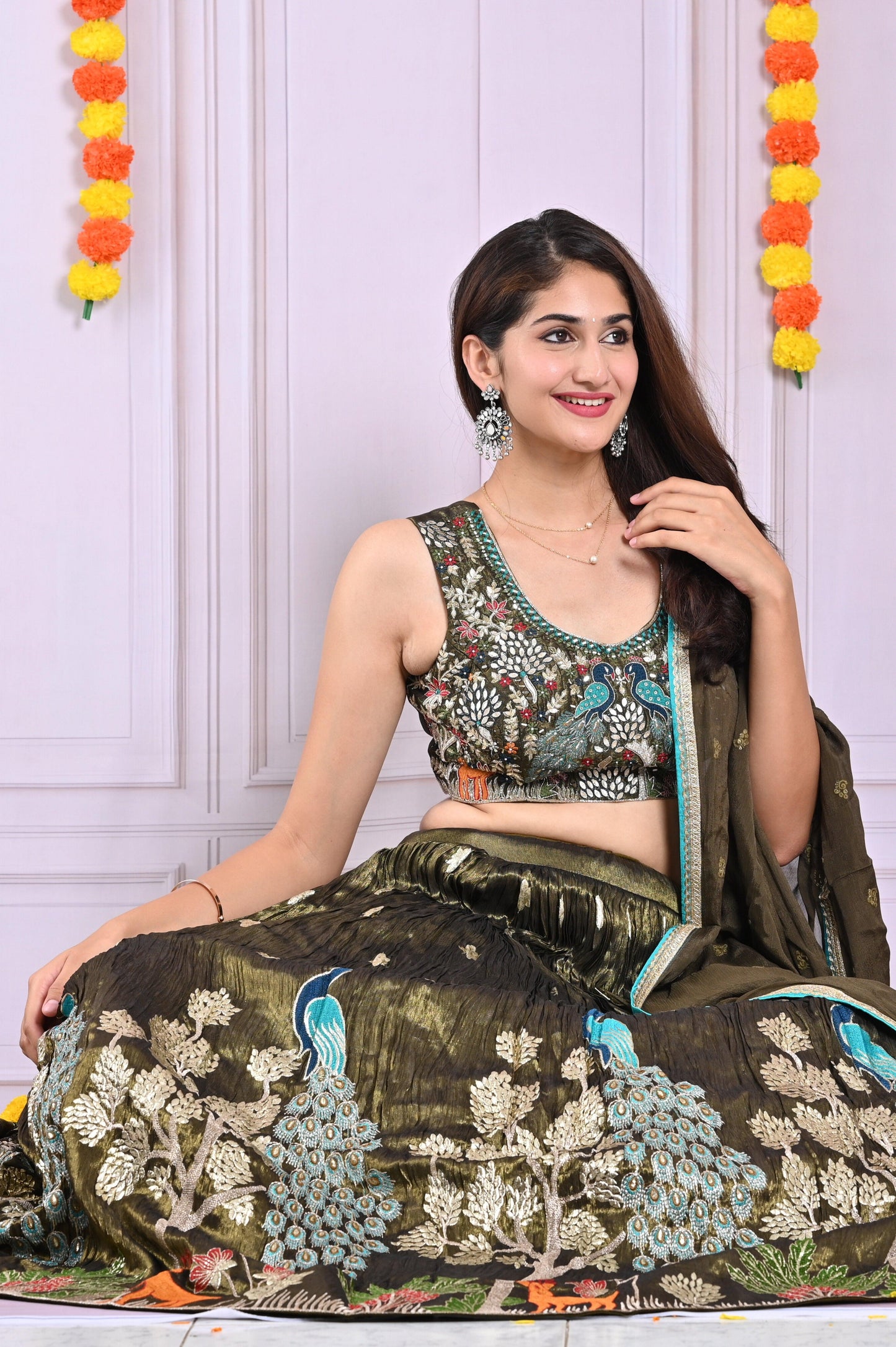Green Embroidered Lehenga Set