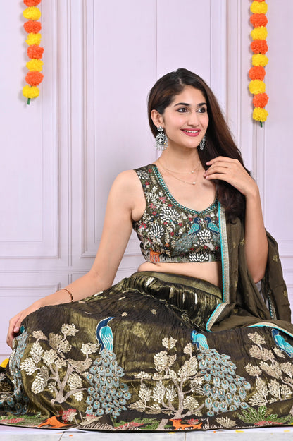 Green Embroidered Lehenga Set